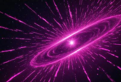 The primary subject of the image is a pink nebula, which is a bright and colorful space object. The setting is a dark background, which contrasts with the vibrant pink nebula. The visual style of the image is a combination of photo and digital art, creating a unique and captivating representation of the nebula. The colors and mood of the image are predominantly pink, giving it a warm and inviting atmosphere.