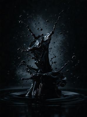 The primary subject of the image is a black and white photo of a splashing fountain. The setting is a dark background, which adds to the dramatic effect of the fountain. The visual style is a black and white photo, giving it a classic and timeless appearance. The colors and mood of the image are predominantly dark, with the fountain being the main focal point.