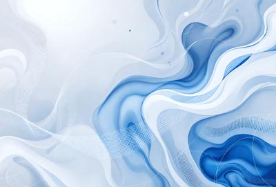 The primary subject of the image is a blue and white swirling pattern. The setting is a white background, and the visual style appears to be a digital art or illustration. The dominant colors are blue and white, creating a calming and soothing atmosphere.