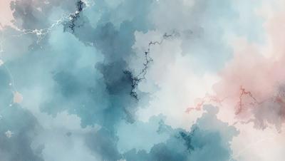 The primary subject of the image is a blue and white painting of a cloudy sky. The setting is a cloudy sky, and the visual style is a painting. The dominant colors are blue and white, creating a calm and serene atmosphere.