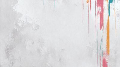 The primary subject of the image is a white wall with a few splatters of colorful paint on it. The setting is a room with a white wall, and the visual style appears to be a combination of a photo and a digital art piece. The colors and mood of the image are predominantly white, with the splatters of color adding a touch of vibrancy to the otherwise plain wall.