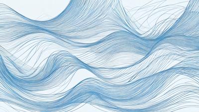 The primary subject of the image is a blue wave, which is the main object, scene, or focus of the image. The setting is a white background, and the visual style is a digital art or illustration. The dominant colors are blue and white, creating a calm and serene atmosphere.