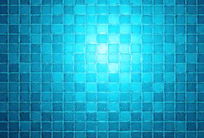 The primary subject of the image is a blue tile wall with a pattern of blue squares. The setting is a bathroom, and the visual style is a photo. The dominant colors are blue and white, creating a calm and soothing atmosphere.