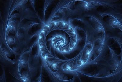 The primary subject of the image is a spiral pattern, which is the main object, scene, or focus of the image. The spiral pattern is set against a blue background, creating a visually striking contrast. The image is a digital art piece, showcasing the artist's creativity and skill in designing intricate patterns. The dominant colors in the image are blue and white, giving it a calm and serene atmosphere.