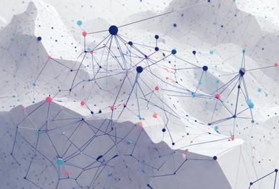 The primary subject of the image is a complex network of interconnected lines, which create a visually intriguing and dynamic pattern. The setting is a white background, which provides a clean and minimalist environment for the lines to stand out. The visual style is a combination of digital art and illustration, as the lines are carefully crafted to create a sense of depth and movement. The colors and mood of the image are predominantly blue and white, giving it a calm and serene atmosphere.