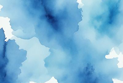 The primary subject of the image is a blue and white painting of a cloudy sky. The setting is a blue background, and the visual style appears to be a digital art or illustration. The dominant colors in the painting are blue and white, creating a calm and serene atmosphere.