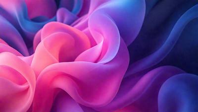 The primary subject of the image is a large, colorful, and swirling pink and purple flower. The flower is the main focus of the image, and it is set against a backdrop of a blue and pink background. The visual style of the image is a combination of photo and digital art, creating a vibrant and lively atmosphere. The dominant colors in the image are pink and purple, which evoke a sense of warmth and beauty.