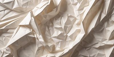 The primary subject of the image is a large, white, folded paper. The paper is creased and folded in various patterns, creating a visually interesting and textured surface. The setting is a white background, which provides a clean and minimalist environment for the paper to stand out. The visual style of the image is a close-up of the paper, showcasing its intricate folds and patterns. The colors and mood of the image are predominantly white, giving it a clean and serene atmosphere.