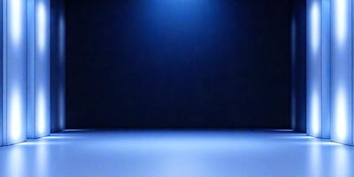 The primary subject of the image is a blue background with a bright light shining on it. The setting appears to be a dark room, and the visual style is a photo. The dominant colors are blue and white, creating a calm and serene atmosphere.