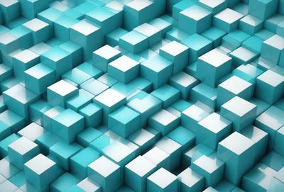 The primary subject of the image is a blue and white checkered pattern. The setting is a blue background, and the visual style is a digital art or illustration. The dominant colors are blue and white, creating a calm and soothing atmosphere.