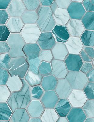 The primary subject of the image is a patterned tile with a blue and white color scheme. The setting is a bathroom, as indicated by the presence of a marble countertop. The visual style is a close-up of the tile, showcasing its intricate design. The colors and mood of the image are predominantly blue and white, creating a clean and elegant atmosphere.