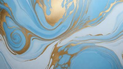 The primary subject of the image is a gold and blue swirling pattern, which appears to be a painting or a digital artwork. The setting is a white background, which provides a clean and minimalist appearance. The visual style is a combination of digital art and painting, creating a unique and eye-catching design. The dominant colors are gold and blue, which evoke a sense of luxury and sophistication. Overall, the image has a modern and artistic mood.