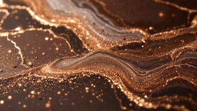 The primary subject of the image is a close-up of a shiny, metallic surface, possibly a piece of gold or a gold-colored material. The setting appears to be a dark background, which contrasts with the shiny surface. The visual style of the image is a close-up, which emphasizes the shine and texture of the material. The colors and mood of the image are predominantly dark, with the shiny surface being the main focal point and creating a sense of depth and intrigue