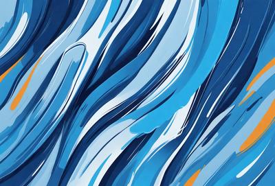 The primary subject of the image is a blue and white ocean wave. The setting is a blue ocean, and the visual style is a digital art or illustration. The dominant colors are blue and white, creating a calm and serene atmosphere.