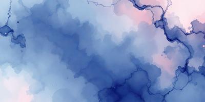 The primary subject of the image is a blue cloudy sky with a few stars visible. The setting is a cloudy sky, and the visual style is a watercolor painting. The colors and mood of the image are predominantly blue, creating a serene and calming atmosphere.