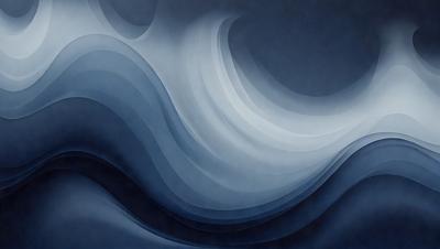 The primary subject of the image is a large, blue wave with white and gray accents. The wave is the main focus of the image, and it appears to be a digital art or illustration. The setting is a dark blue background, which contrasts with the bright blue wave. The visual style gives the impression of a dynamic and powerful force of nature. The dominant colors are blue and white, with the gray accents adding depth and texture to the scene. The overall atmosphere is one of intensity and energy.