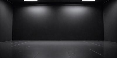 The primary subject of the image is a black wall with a white line on it. The setting is a room with a black background, and the visual style appears to be a photo. The colors and mood of the image are predominantly black and white, creating a stark and minimalist atmosphere.