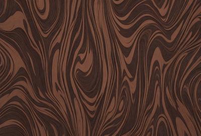 The primary subject of the image is a wooden wall with a unique and intricate pattern. The setting is a room with a wooden floor, and the visual style appears to be a combination of a photo and a digital art or illustration. The dominant colors are brown and black, creating a warm and sophisticated atmosphere.