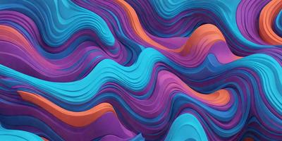 The primary subject of the image is a large, colorful, and abstract artwork featuring a combination of blue, purple, orange, and pink colors. The setting is a wall, and the visual style appears to be a digital art or illustration. The artwork creates a vibrant and lively atmosphere, with the colors and patterns creating a sense of movement and energy.