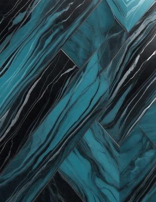 The primary subject of the image is a blue and black marble tile. The setting is a wall with a patterned design, featuring a blue and black marble tile. The visual style is a close-up of the tile, showcasing its intricate pattern. The colors and mood of the image are predominantly blue and black, creating a sophisticated and elegant atmosphere.
