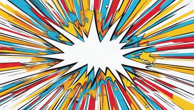 The primary subject of the image is a colorful, abstract explosion of colors and shapes. The setting is a white background, which contrasts with the vibrant colors and patterns of the explosion. The visual style is a combination of digital art and illustration, creating a dynamic and eye-catching design. The colors and mood of the image are energetic, lively, and full of excitement, as the explosion bursts with various hues and shapes.