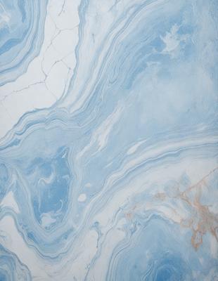 The primary subject of the image is a blue and white marble tile. The setting is a bathroom, with the marble tile covering the walls and floor. The visual style is a close-up of the tile, showcasing its intricate patterns and textures. The dominant colors are blue and white, creating a serene and calming atmosphere in the bathroom.