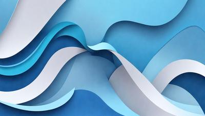 The primary subject of the image is a blue and white abstract art piece. The setting is a blue background, and the visual style appears to be a combination of digital art and illustration. The dominant colors are blue and white, creating a calm and serene atmosphere.