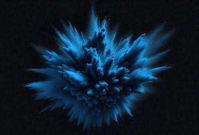 The primary subject of the image is a blue, swirling, and cloudy mass that appears to be a mix of water and smoke. The setting is a dark background, which contrasts with the vibrant blue color of the swirling mass. The visual style of the image is a combination of photo and digital art, creating a unique and captivating scene. The dominant colors are blue and black, giving the image a moody and dramatic atmosphere.