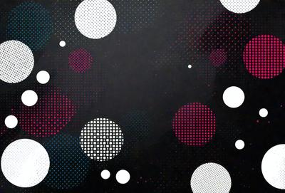 The primary subject of the image is a black and white pattern with red and blue dots. The setting is a black background, and the visual style appears to be a digital art or illustration. The dominant colors are red, blue, and black, creating a bold and striking pattern. The overall atmosphere of the image is dynamic and visually engaging.
