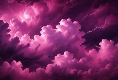 The primary subject of the image is a purple cloud with lightning bolts, creating a dramatic and intense atmosphere. The setting is a dark sky, which contrasts with the purple cloud and adds to the overall mood of the scene. The visual style of the image is a combination of photo and digital art, as it captures the beauty of the cloud formation while also showcasing the lightning bolts. The colors and mood of the image are predominantly purple and dramatic, with the lightning