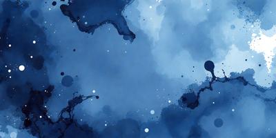 The primary subject of the image is a blue sky with white clouds. The setting is a cloudy sky, and the visual style is a watercolor painting. The colors and mood of the image are predominantly blue and serene, creating a peaceful atmosphere.