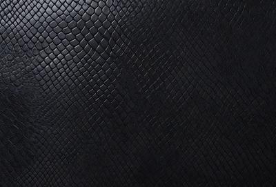 The primary subject of the image is a close-up of a black leather surface. The setting is a dark room, and the visual style appears to be a photo. The dominant colors are black and grey, creating a moody atmosphere.