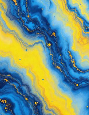 The primary subject of the image is a vibrant, colorful, and intricate pattern. The setting is a yellow and blue background, which adds to the visual appeal of the pattern. The visual style of the image is a combination of digital art and illustration, creating a unique and captivating design. The dominant colors in the image are yellow and blue, which evoke a sense of warmth and energy. Overall, the image exudes a lively and dynamic atmosphere.