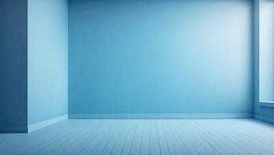 The primary subject of the image is a blue wall in a room. The setting is a room with a blue wall, and the visual style is a photo. The dominant colors are blue, and the overall atmosphere is calm and serene.