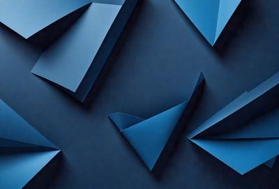 The primary subject of the image is a blue wall with a pattern of triangles. The setting is a dark room, and the visual style appears to be a digital art or illustration. The dominant colors are blue and black, creating a moody atmosphere.