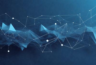 The primary subject of the image is a blue background with a network of lines and dots. The setting is a blue background, and the visual style is digital art. The image has a futuristic and modern mood, with the blue color and the intricate network of lines and dots creating a sense of depth and complexity.
