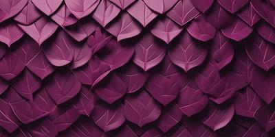 The primary subject of the image is a purple wall with a pattern of leaves. The setting is a room with a purple background. The visual style is a combination of a photo and digital art, creating a unique and intricate design. The dominant colors are purple and green, giving the wall a calming and serene atmosphere.