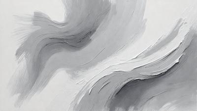 The primary subject of the image is a painting of a white and gray wave. The setting is a white background, and the visual style appears to be a digital art or illustration. The dominant colors are white and gray, creating a calm and serene atmosphere.