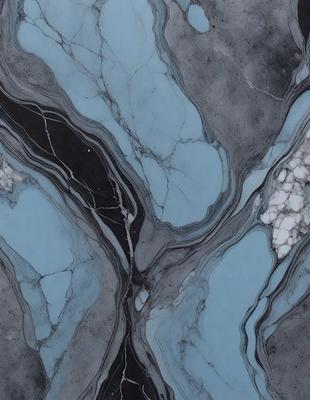The primary subject of the image is a blue and black marbled stone. The setting is a close-up of the marbled stone, showcasing its unique texture and pattern. The visual style is a close-up of the marbled stone, which gives it a natural and textured appearance. The colors and mood of the image are predominantly blue and black, creating a sense of depth and sophistication.