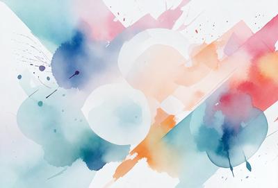 The primary subject of the image is a colorful painting featuring a white circle with a blue background. The setting is a white wall, and the visual style appears to be a combination of digital art and illustration. The dominant colors are blue and white, creating a calm and serene atmosphere.