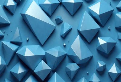 The primary subject of the image is a blue wall with a pattern of triangular shapes. The setting is a blue background, and the visual style appears to be a digital art or illustration. The dominant colors are blue and white, creating a calm and soothing atmosphere.