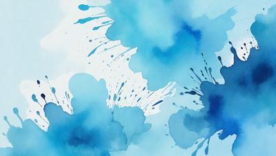 The primary subject of the image is a painting of a blue ocean with white clouds. The setting is a blue background, and the visual style is a digital art or illustration. The dominant colors are blue and white, creating a serene and calming atmosphere.