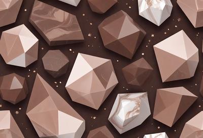 The primary subject of the image is a pattern of chocolate rocks, which are arranged in a visually appealing manner. The setting is a chocolate-themed background, and the visual style is a combination of digital art and illustration. The dominant colors in the image are brown and gold, creating a warm and inviting atmosphere.