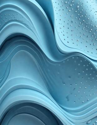 The primary subject of the image is a blue, textured surface with a pattern of white dots. The setting appears to be a futuristic or abstract environment, possibly a digital art or illustration. The visual style of the image is a combination of photo and digital art, creating a unique and intriguing appearance. The dominant colors in the image are blue and white, with the blue surface and white dots creating a sense of depth and contrast. The overall atmosphere of the image is futuristic and visually striking.