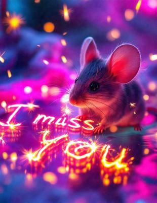 The primary subject of the image is a small mouse, which is the main focus of the scene. The mouse is sitting on a surface with a pink background, which adds a warm and inviting atmosphere to the image. The visual style of the image is a combination of photo and digital art, creating a unique and eye-catching representation of the mouse. The colors and mood of the image are predominantly pink, giving it a soft and gentle appearance.