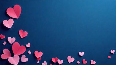 The primary subject of the image is a collection of pink hearts. The hearts are arranged in a pattern, with some of them falling from the top of the image. The setting is a blue background, which adds a contrasting color to the scene. The visual style of the image is a combination of digital art and illustration, creating a unique and eye-catching design. The dominant colors in the image are pink and blue, giving the scene a warm and inviting atmosphere.
