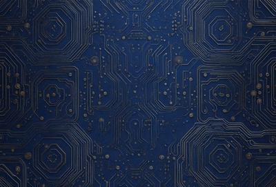 The primary subject of the image is a blue surface with a pattern of metal-like shapes. The setting appears to be a futuristic or technological environment, possibly a wall or a floor. The visual style of the image is a combination of digital art and illustration, creating a unique and intricate design. The dominant colors in the image are blue and silver, giving the scene a modern and sophisticated atmosphere.