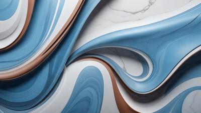 The primary subject of the image is a blue and brown marbled pattern, which is the main focus of the image. The setting is a white marble countertop, and the visual style is a combination of a photo and digital art. The dominant colors are blue and brown, creating a sense of depth and texture in the image.