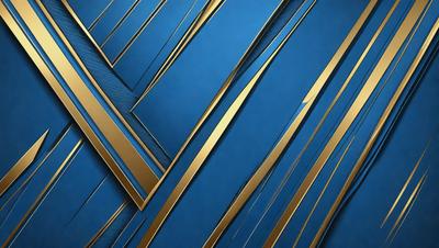 The primary subject of the image is a blue and gold pattern, which is likely a digital art or illustration. The setting is a blue background, and the visual style appears to be a combination of photo and digital art. The dominant colors are blue and gold, creating a sense of elegance and sophistication.