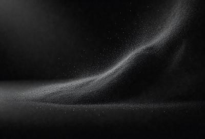 The primary subject of the image is a black background with a white cloud of smoke or dust. The setting is a dark room, and the visual style appears to be a photo or a digital artwork. The colors are predominantly black and white, creating a moody and dramatic atmosphere.